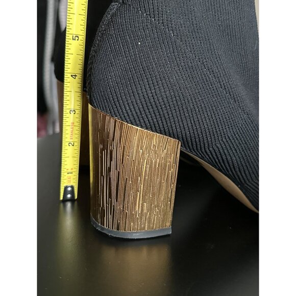 White House Black Market Black Sock Booties Gold Block Heel Neale Pull On Size 9 - Picture 6 of 9